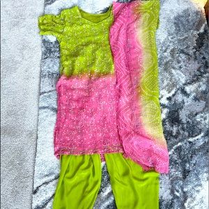Pink Lime Green Chiffon Shalwar Salwar Kameez